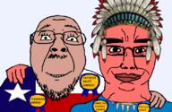 2soyjaks amerimutt award chud_troon_alliance ear flag flag:oklahoma flag:texas friendship glasses hair hand happy headdress mustache native_american oklahoma red_skin smile soyjak stubble subvariant:chudjak_front texas those_who_know variant:bernd variant:chudjak // 834x541 // 206.5KB