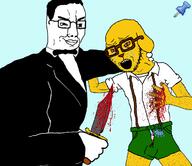 2soyjaks blood bloodshot_eyes crying dog ear flag:transgender_pride_flag glasses janny kill killing knife mod moderator muscles muscular_male shorts soyjak stab sticky stubble tear tranny troon tuxedo variant:chudjak variant:soyak yellow_skin // 692x598 // 104.2KB
