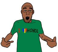 brown_skin clothes country ear flag glasses hohol i_love open_mouth pointing romania soyjak stubble text tshirt ukraine variant:shirtjak // 618x559 // 72.3KB