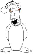 antenna arm ear foot glasses no_pupils open_mouth orange_eyes reddit snoo soyjak stubble teeth variant:parrotjak // 682x1155 // 21.5KB