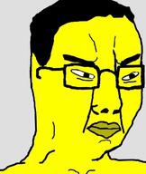 asian glasses hair small_eyes soyjak stubble variant:chudjak yellow yellow_skin // 603x714 // 242.2KB