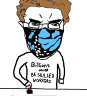 arm brown_hair button clothes ear facemask glasses hair hand joshua_p_hill millions_must_die soyjak subvariant:pol_face text twitter variant:chudjak // 615x680 // 89.5KB