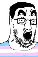 alternate clothes flag glasses hair open_mouth soyjak stubble thick_eyebrows tranny variant:chudjak2 // 645x970 // 106.7KB