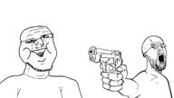 2_soyjaks enemy enemys glasses gun shooter soyjak soyjak_trio trio variant:brimcritic variant:gapejak variant:markiplier_soyjak variant:r9kson variant:tony_soprano_soyjak // 1957x1099 // 49.3KB