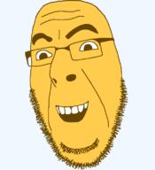 emoticon glasses grin happy open_mouth series:soymoji soyjak stubble variant:cobson yellow yellow_skin // 721x789 // 29.7KB