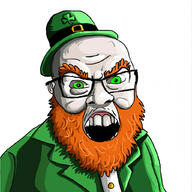angry bald beard belt clothes clover ginger glasses green_clothes green_eyes green_hat green_shirt hat meta:ai_generated open_mouth orange_beard orange_eyebrows orange_hair shading shadows variant:feraljak // 1024x1024 // 555.9KB