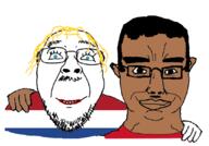 2soyjaks blond blue_eyes brown_skin chud_troon_alliance closed_mouth dutch ear friendship glasses hair hand indonesia netherlands smile soyjak subvariant:chudjak_front variant:bernd variant:chudjak yellow_hair // 834x583 // 161.3KB