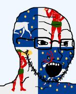 animal clothes club country county elk flag flag:norbotten glasses hair holding_club holding_object norrbotten open_mouth red_skin soyjak star_(symbol) stubble sweden teeth transparent_background variant:soyak wildman // 644x800 // 102.2KB