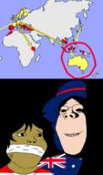 2soyjaks australia biting_lip brown_skin clothes creepy crying evil female_sex_tourism flag flag:australia flag:indonesia glasses grin hair hat indonesia no_mouth ominous shadow shota soyjak star_(symbol) subvariant:gapejak_female subvariant:shoyta tshirt variant:gapejak white_skin // 972x1656 // 549.6KB