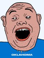 amerimutt black_sclera clothes ear flag flag:oklahoma hair oklahoma open_mouth osage_war_shield red_shirt soyjak state stubble teeth text transparent_background united_states variant:alicia // 418x555 // 20.8KB