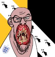 angry animal british distorted ear england flag flag:norfolk flower glasses hair irl lion norfolk open_mouth plant rotten_teeth soyjak stubble teeth united_kingdom variant:feraljak white_skin yellow_teeth you_were_one_i_ker // 1048x1081 // 326.0KB