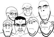 beard closed_mouth disappointed glasses hair looking_at_you multiple_soyjaks variant:chudjak variant:cobson variant:feraljak variant:gapejak variant:impish_soyak_ears variant:markiplier_soyjak variant:soyak // 2946x2016 // 587.0KB