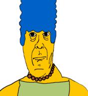 blue_hair cartoon closed_mouth clothes hair marge_simpson necklace neutral soyjak the_simpsons variant:Cobbert yellow_skin // 518x565 // 10.8KB