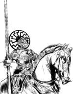 armor chud closed_eyes closed_mouth glasses helmet holding_object horse horseback_riding knight lance sonnenrad unbothered variant:chudjak weapon white_background // 434x558 // 113.8KB