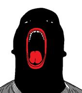 black_skin clothes ear lips no_eyebrows no_nose open_mouth soyjak tongue variant:phillip // 884x1000 // 69.9KB