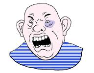 angry bald black_eyes bruise clothes ear moskal muscovite open_mouth russia russians slavic soyjak striped_clothing subvariant:ukropson variant:cobson vatnik white_skin white_teeth zigger // 889x694 // 20.7KB