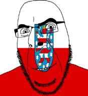 animal flag flag:thuringia full_head germany glasses hair lion looking_at_you open_mouth smile soyjak star_(symbol) stubble teeth thuringia variant:cobson // 775x849 // 73.1KB