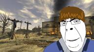brown_hair clothes fallout fallout_new_vegas glasses hair oliver_swanick powder_gangers smile soyjak variant:cobson video_game // 1280x720 // 1.0MB