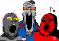 3soyjaks clothes girllover_symbol glasses grey_skin hat jewish_nose judaism kippah kolyma lol_kek_kek_lmao_lmao_lmao_xd_haha lolkek max_(user) ominous open_mouth orange_glasses purple_hair red_(user) reddit series:trios_&_duos soot_colors soyjak spade stretched_mouth stubble template tranny trend:soyjak_trio troon variant:gapejak variant:markiplier_soyjak variant:tony_soprano_soyjak yellow_glasses // 828x581 // 29.3KB