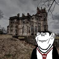 clothes dracula ear hair halloween irl_background necktie pennsylvania smile soyjak stubble suit vampire variant:impish_soyak_ears // 1080x1080 // 1.7MB