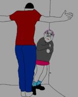 bloodshot_eyes corner crying domination glasses hands_open jeans open_arms skirt sock stubble tranny troon variant:bernd variant:chudjak // 1080x1341 // 64.1KB