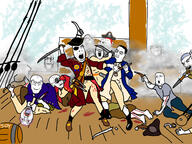 art badge bald bandana barrel battle belt blackbeard blood bloodshot_eyes boot button classical_art_parody clothes ear eyepatch glasses gun hat holding_gun holding_knife holding_object holding_spear holding_sword jacket knife multiple_soyjaks norway pirate rope ship shoe smile smoke soy soyjak spear strangling stubble subvariant:arkansasjak sword tranny tricorn variant:a24_slowburn_soyjak variant:bernd variant:chudjak variant:cobson variant:feraljak variant:impish_soyak_ears variant:ishish_soyak_ears variant:kliksjak variant:markiplier_soyjak variant:norwegian variant:soyak yellow_eyes // 2160x1619 // 837.1KB