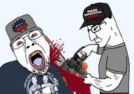 blood bloodshot_eyes chainsaw clothes crying fat glasses hat libertarian libertarian_party lolbert maga murder subvariant:chainsaw_bernd variant:bernd variant:chudjak // 1238x871 // 278.8KB