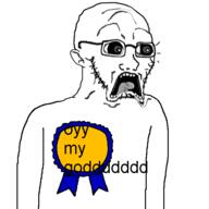 award badge big_eyes ear edit edited glasses half_body open_mouth scared shocked soyjak stubble subvariant:doctos teeth text tongue variant:soyak // 600x600 // 64.9KB