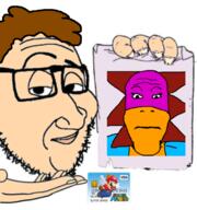 avery axoltl brown_skin card closed_mouth glasses hair hand holding_object mario marioman7890 nintendo paper smile smug stubble variant:markiplier_soyjak variant:smugjak vest video_game visa white_skin // 695x743 // 286.1KB