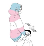 blowjob bridget_(guilty_gear) closed_mouth clothes flag:transgender_pride_flag glasses guilty_gear hair meta:pornographic_content nsfw smile smug soyjak text tranny variant:chudjak white_background ywnbaw // 610x637 // 58.5KB