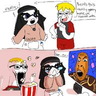 avengers award beanie blue_eyes blush cobson_face comic crying glasses hand hands_up lawnmower movie nate natejak nintendo nintendo_switch open_mouth popcorn sad soy soylent soylent_(cacao) soytern subvariant:wewjak text tongue variant:soyak variant:soytan video_game wholesome yellow_hair // 1000x1000 // 163.6KB