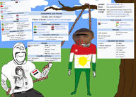 anime belt drawn_background flag:iraq glasses hanging holding_object holding_rope iraq kurd kurdish kurdistan lynching mustache rope subvariant:hornyson subvariant:wholesome_soyjak sun tree turkiye unibrow variant:cobson variant:gapejak // 1080x770 // 595.0KB