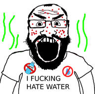 acne beard bottle clothes droplet glasses no_symbol open_mouth plastic_bottle soyjak stinky subvariant:science_lover text tshirt variant:markiplier_soyjak water water_bottle waterjak // 800x789 // 292.0KB
