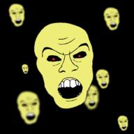 angry anime glasses god megami_tensei multiple_soyjaks mustache open_mouth red_eyes shin_megami_tensei soyjak stubble variant:feraljak yellow_skin yellow_teeth yhwh // 1500x1500 // 505.0KB