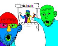 3soyjaks clothes doctor dr_sprokeberg ear glasses open_mouth paint paintbrush palette soyjak stubble trend:colorjak variant:markiplier_soyjak variant:two_pointing_soyjaks // 1360x1076 // 241.4KB