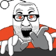 animated antenna fat glasses hand open_mouth orange_eyes reddit soyjak stubble typing variant:el_perro_rabioso // 128x128 // 131.2KB