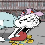 cap closed_eyes clothes floor german_flag glasses hat heart israeli_flag jewish_nose licking star_of_david stubble text tongue variant:floorlicker // 1080x1080 // 400.1KB