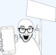 glasses hand holding_object holding_phone open_mouth phone pointing sign soyjak stubble subvariant:phoneplier_vertical template transparent_background variant:abortion_lover // 1218x1193 // 278.3KB