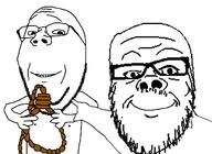 2soyjaks arm glasses hand holding_object mustache pointing rope smile soyjak stubble subvariant:wholesome_soyjak variant:a24_slowburn_soyjak variant:gapejak // 1400x1021 // 260.8KB