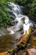bald closed_mouth full_body glasses happy irl_background log nature smile stubble subvariant:wholesome_soyjak variant:gapejak water waterfall // 683x1024 // 1.4MB