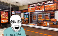 clothes crazed father glasses irl_background open_mouth pizza restaurant soyjak stubble tshirt variant:feraljak // 765x478 // 325.2KB