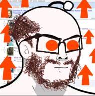 antenna arrow brown_hair ear glasses hair orange_eyes reddit screenshot soyjak stubble text upvote variant:nujak // 593x595 // 408.5KB
