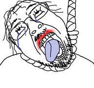 ack bloodshot_eyes crying hair hanging meta:not_oc open_mouth rope soyjak suicide tongue troonella variant:bernd // 768x719 // 146.6KB