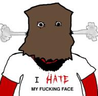 arm beard clothes fuck fume i_hate open_mouth paper_bag red_skin soyjak subvariant:science_lover text tshirt variant:markiplier_soyjak // 800x789 // 132.1KB