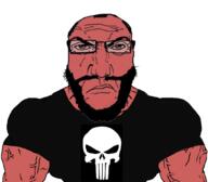 angry black_shirt buff muscles muscular_male punisher punisher_face red_skin skull subvariant:muscular_science_lover subvariant:science_lover variant:markiplier_soyjak // 1059x929 // 271.1KB