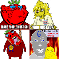 6 ack ack! admin admin_6 award beetroot blue_sclera broot brootal character:femstard condiment election female fire hanging mustard mustard_(user) one_tooth open_mouth pronouns red_skin rope series:administ_soyjaks stem stubble subvariant:brunetto subvariant:female_feraljak teeth tongue tongue_out tranny trans_rights variant:bernd variant:feraljak variant:impish_soyak_ears variant:vlodson woman yellow_skin // 1079x1078 // 566.8KB