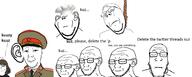 beard clothes collar_tabs communism crying ear glasses hair hammer_and_sickle hanging its_over kgb kuz large_ear multiple_soyjaks necktie sad sobot soyjak subvariant:wholesome_soyjak symbol text uniform variant:gapejak variant:impish_soyak_ears variant:kuzjak variant:markiplier_soyjak variant:soyak // 4246x1700 // 1.2MB