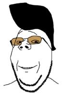 closed_mouth glasses hair smile soyjak stubble subvariant:wholesome_soyjak tinted_glasses variant:gapejak // 678x1013 // 8.5KB