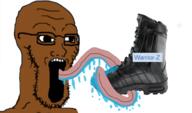 Warrior-Z(user) boot bootlicker brown_skin glasses licking open_mouth soyjak stretched_mouth stubble tongue variant:soyak // 978x576 // 323.9KB