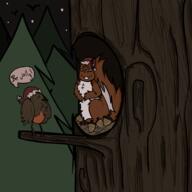 acorn bird branch nest night oekaki santa_hat speech_bubble squirrel stars subvariant:feralsquirrel text tree tree_hollow // 2048x2048 // 829.2KB